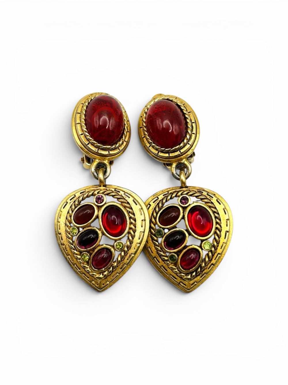 ✨💖 Vintage Signed Oscar de la Renta Gold Tone Heart Dangle Clip-On Earrings 💖✨